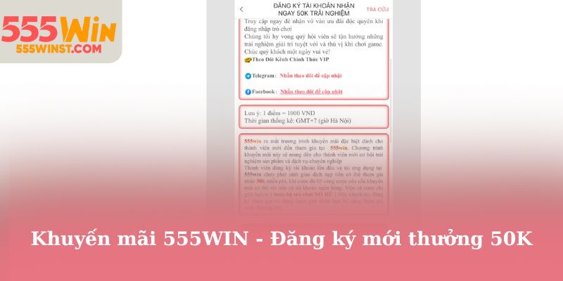 Khuyến mãi 555WIN - Đăng ký mới thưởng 50K